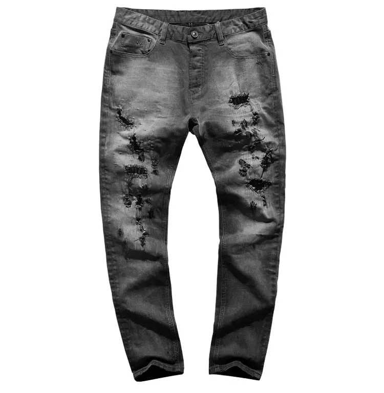 Men's Autumn/Winter Washed Straight Ripped Jeans