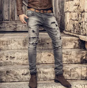 Men's Autumn/Winter Washed Straight Ripped Jeans