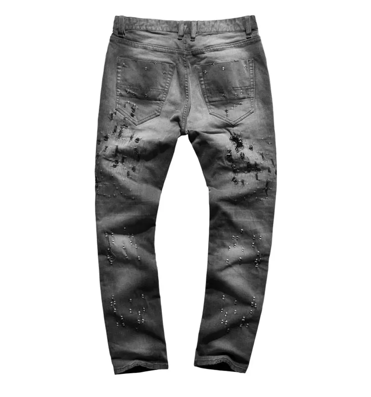 Men's Autumn/Winter Washed Straight Ripped Jeans