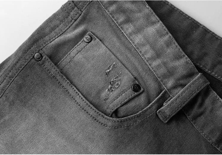 Men's Autumn/Winter Washed Straight Ripped Jeans
