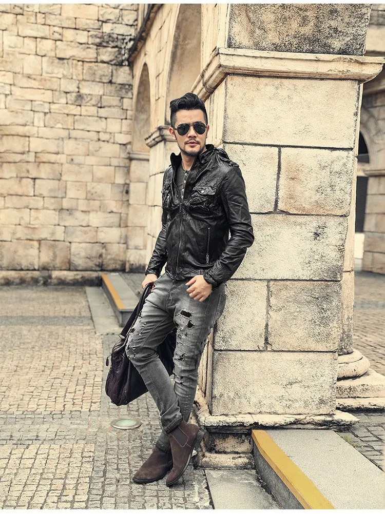 Men's Autumn/Winter Washed Straight Ripped Jeans