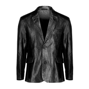 Men's Croco Printed Black Leather Blazer