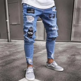 Men's Ripped Skinny Jeans With Print
