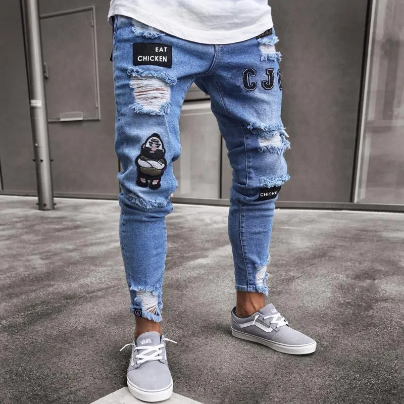 Men's Ripped Skinny Jeans With Print
