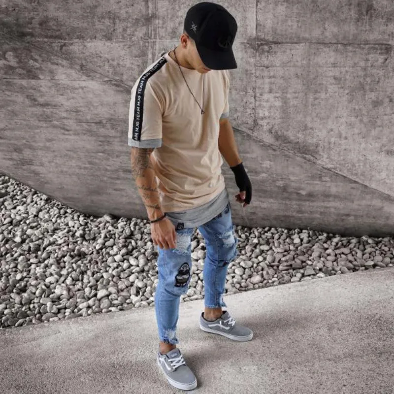 Men's Ripped Skinny Jeans With Print