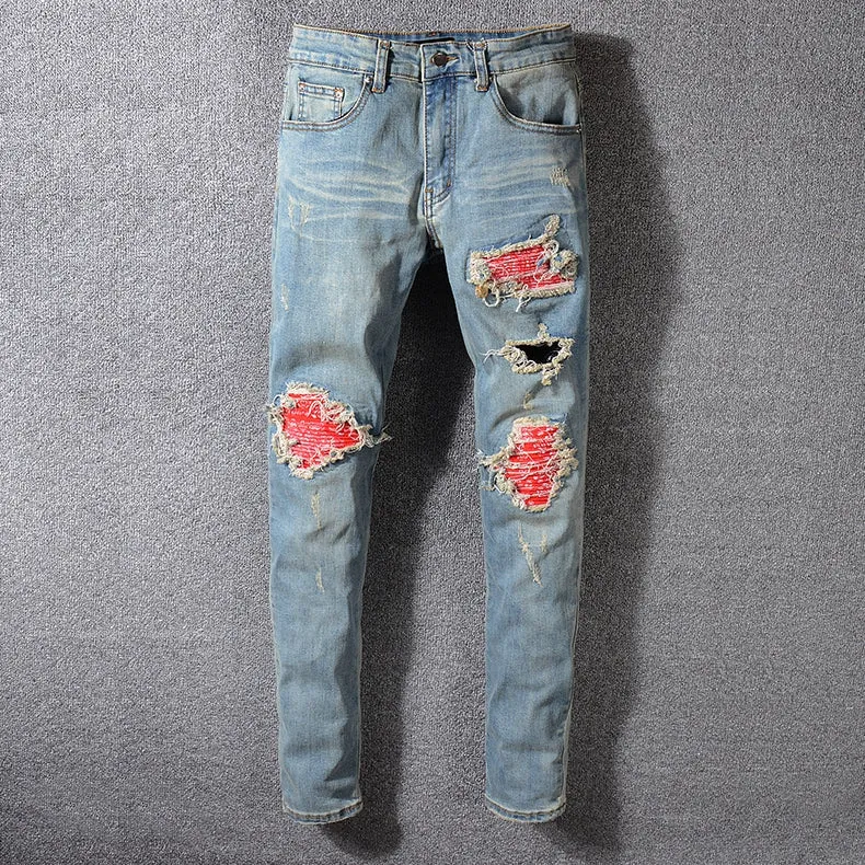 Men's Skinny Ripped Elastic Jeans