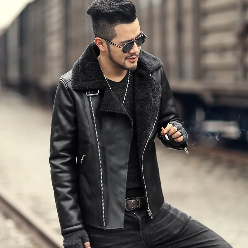 Men's Slim Woolen Faux Leather Jacket