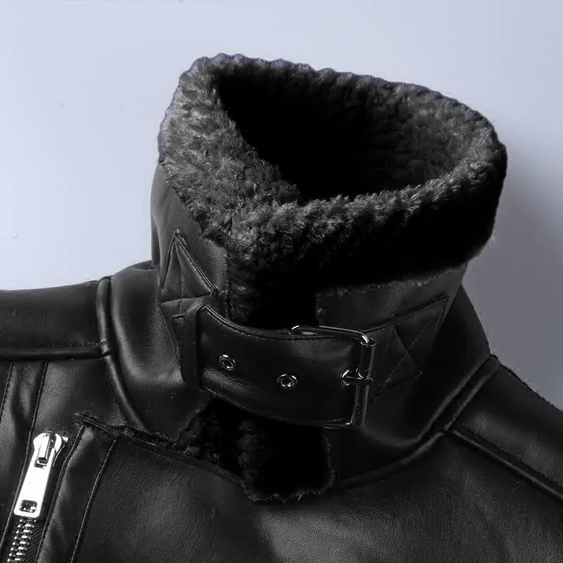 Men's Slim Woolen Faux Leather Jacket