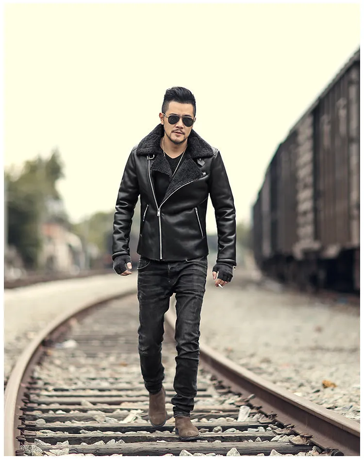 Men's Slim Woolen Faux Leather Jacket