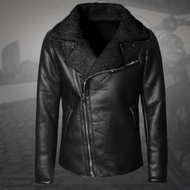 Men's Slim Woolen Faux Leather Jacket