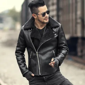 Men's Slim Woolen Faux Leather Jacket