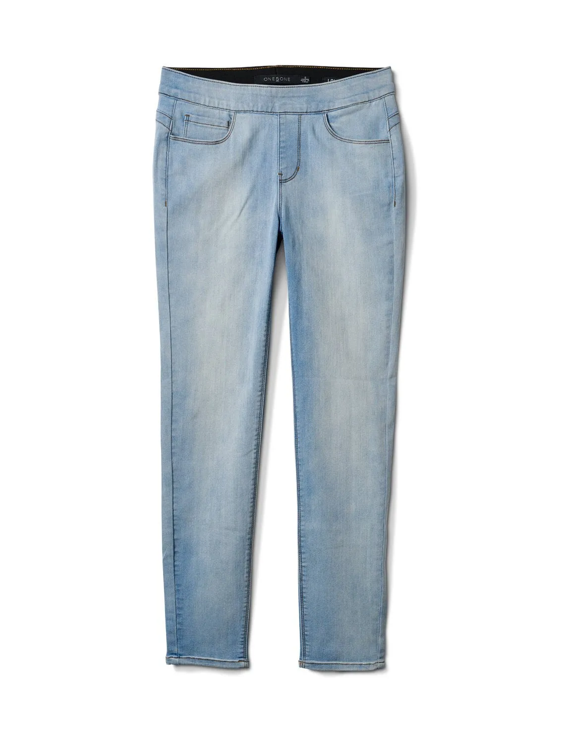 Mid Rise Skinny Pull On Jean Pants - Front And Back Pockets