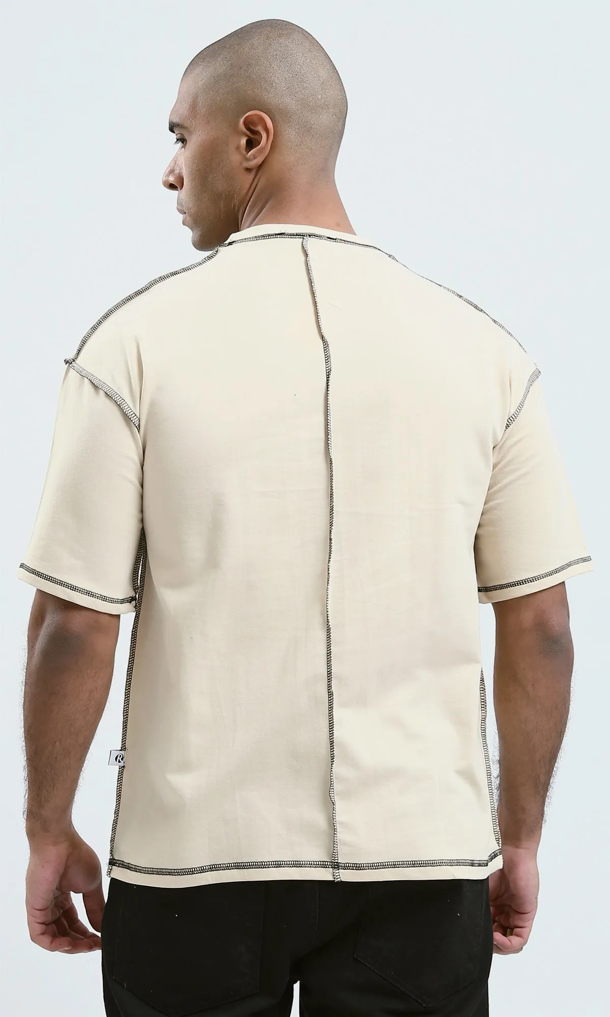 O181698 - Beige Short Sleeves Slip On Solid Tee