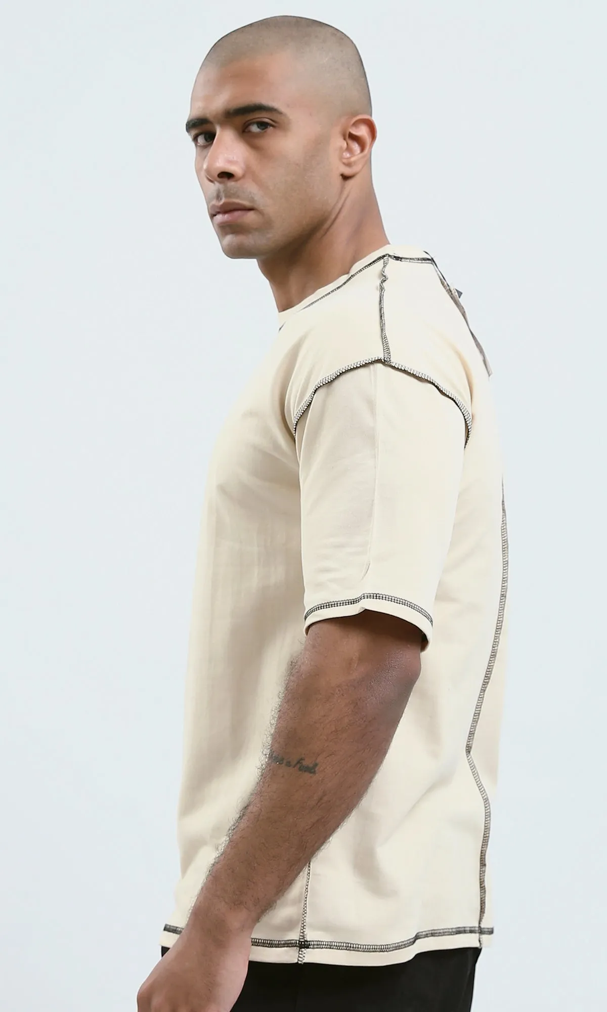 O181698 - Beige Short Sleeves Slip On Solid Tee