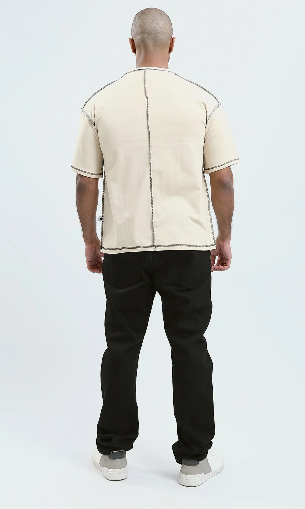 O181698 - Beige Short Sleeves Slip On Solid Tee