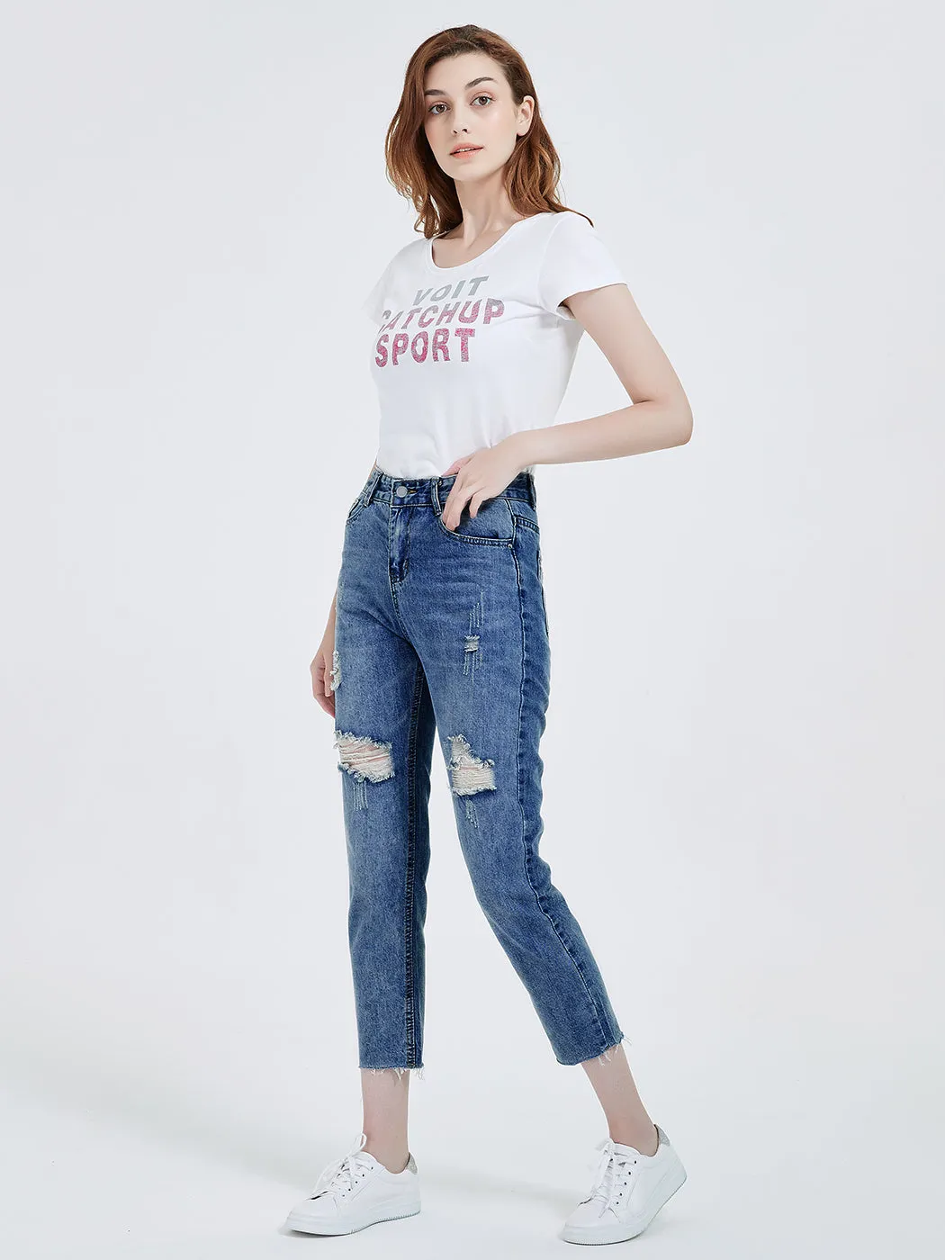 Ripped Boyfriend Jeans Cute Distressed Skinny