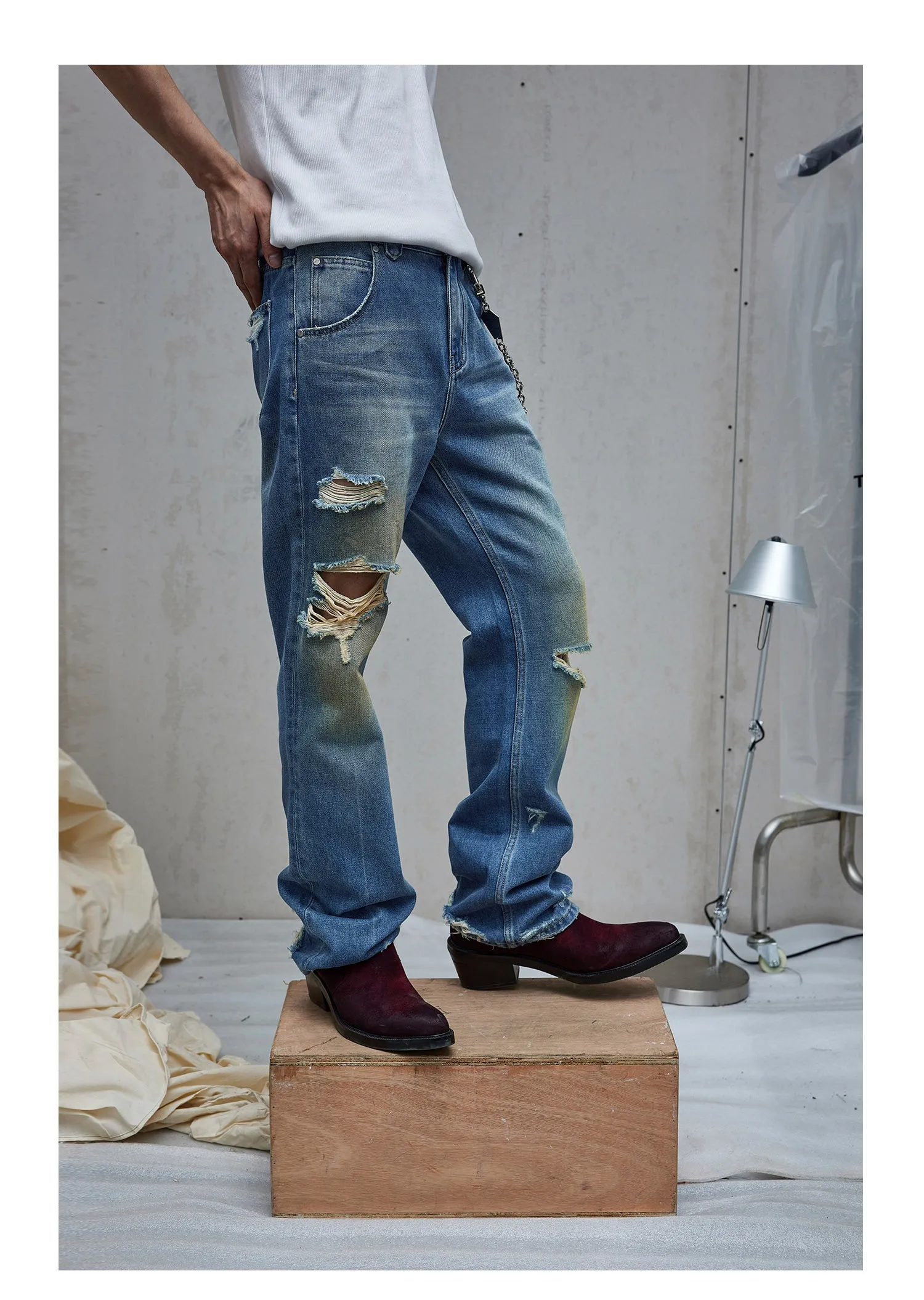 Ripped Damaged Whisker Jeans