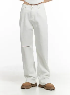 Ripped Knee Cotton Pants OM426