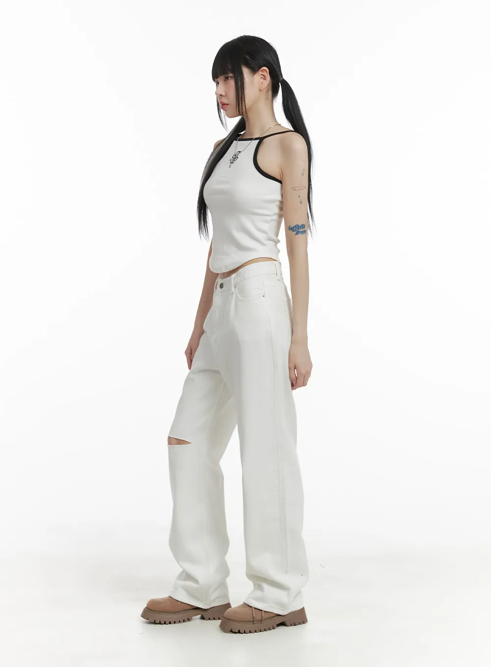 Ripped Knee Cotton Pants OM426