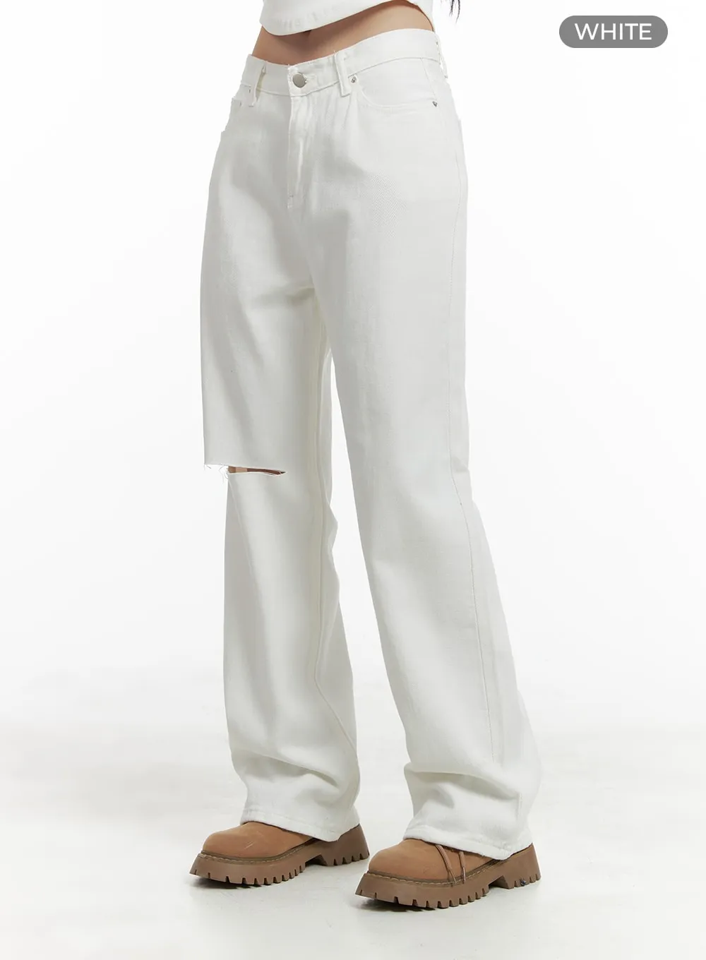 Ripped Knee Cotton Pants OM426