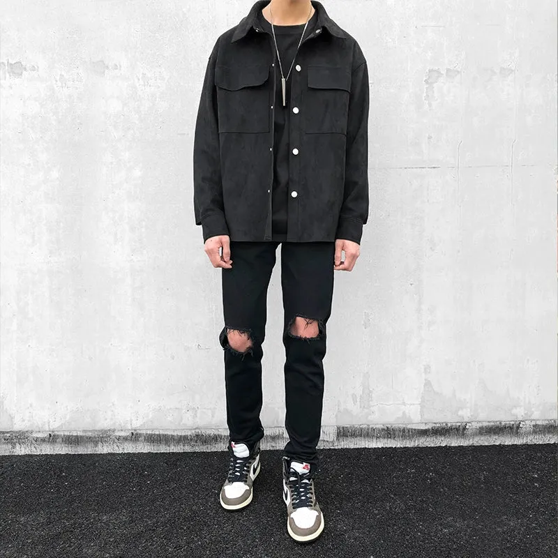 Ripped Knee Straight-Fit Jeans - Black