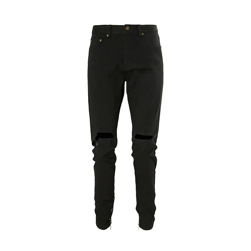 Ripped Knee Straight-Fit Jeans - Black