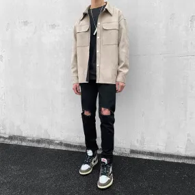 Ripped Knee Straight-Fit Jeans - Black