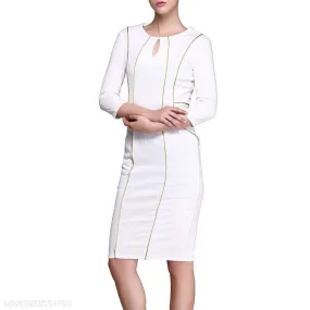 Round Collar Zipper Long Sleeve Package Hip Bodycon Dress