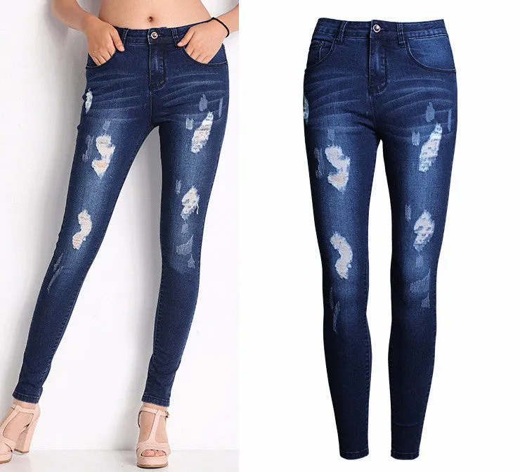 Spring Women's Slim Skinny Hole Denim Jeans