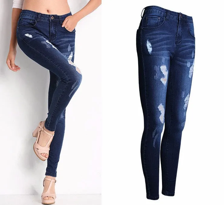 Spring Women's Slim Skinny Hole Denim Jeans