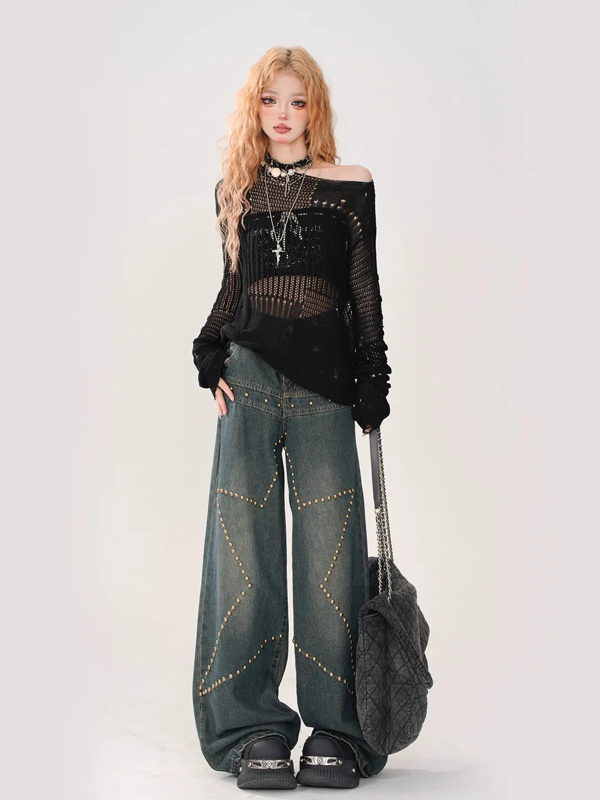 Summer Knit   Tube Top Openwork Sheer Ripped