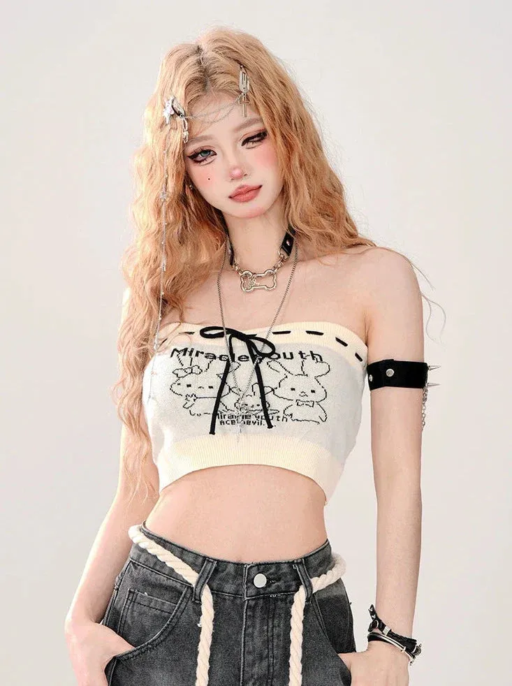 Summer Knit   Tube Top Openwork Sheer Ripped