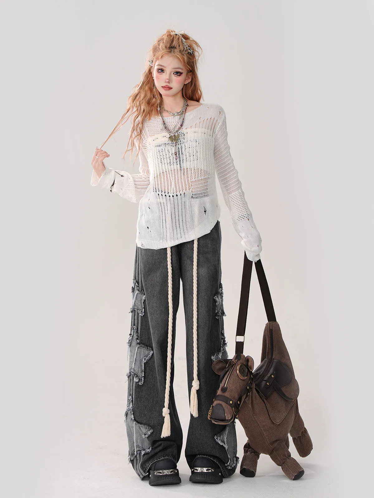 Summer Knit   Tube Top Openwork Sheer Ripped