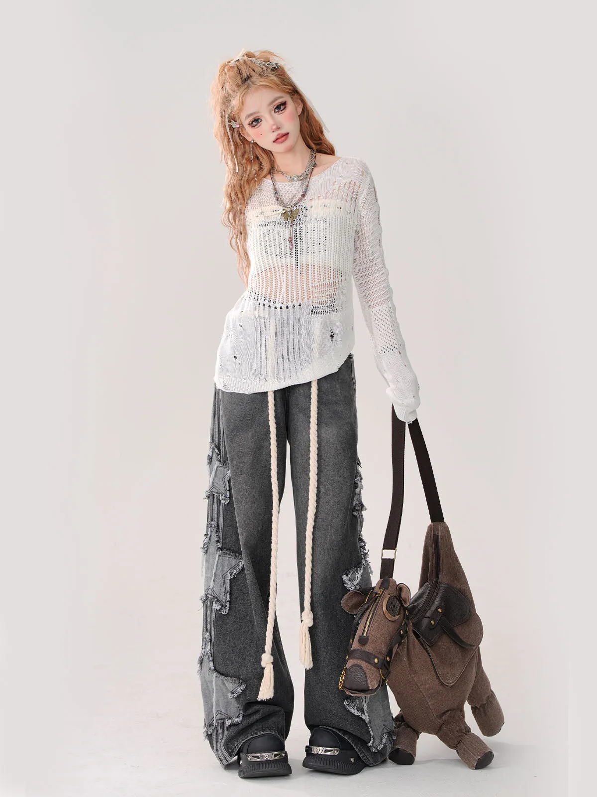 Summer Knit   Tube Top Openwork Sheer Ripped