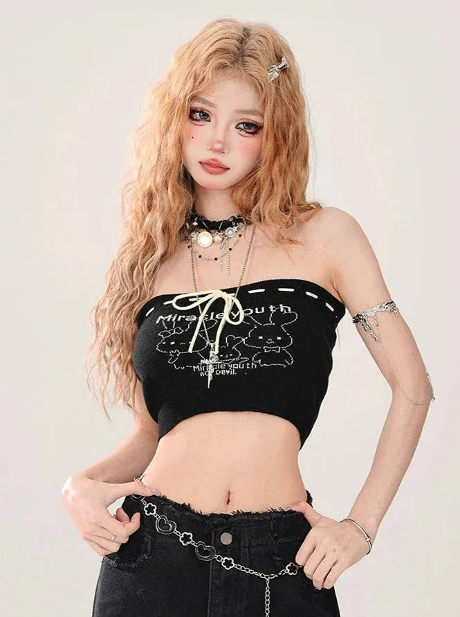 Summer Knit   Tube Top Openwork Sheer Ripped