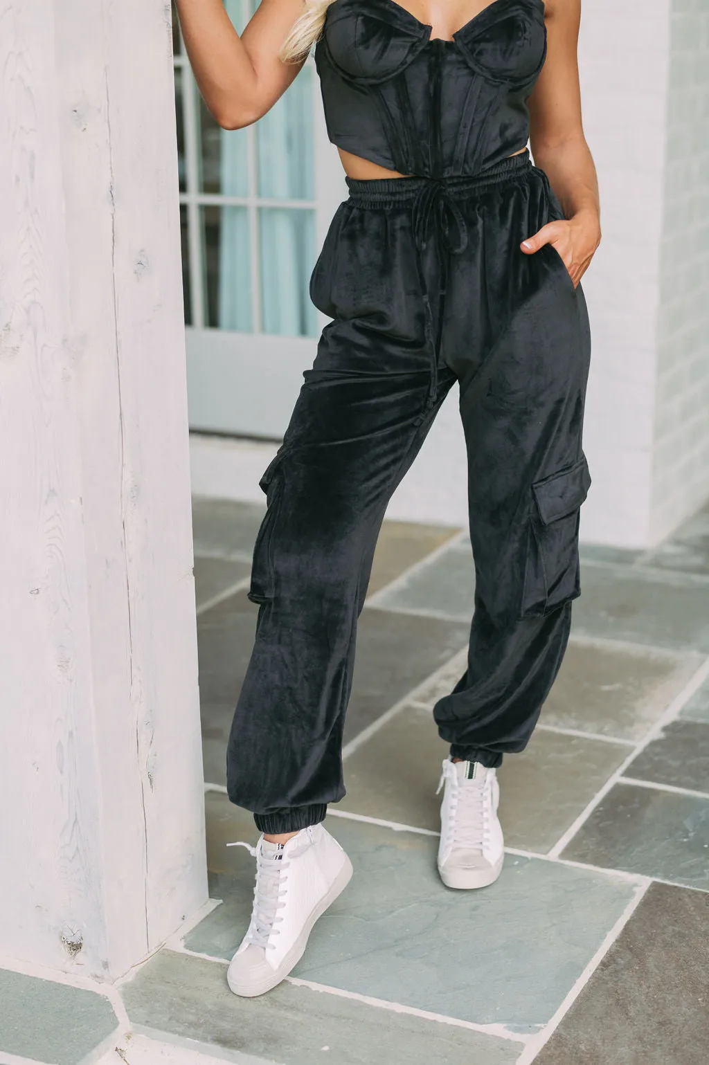 Velour Jogger Set-Black