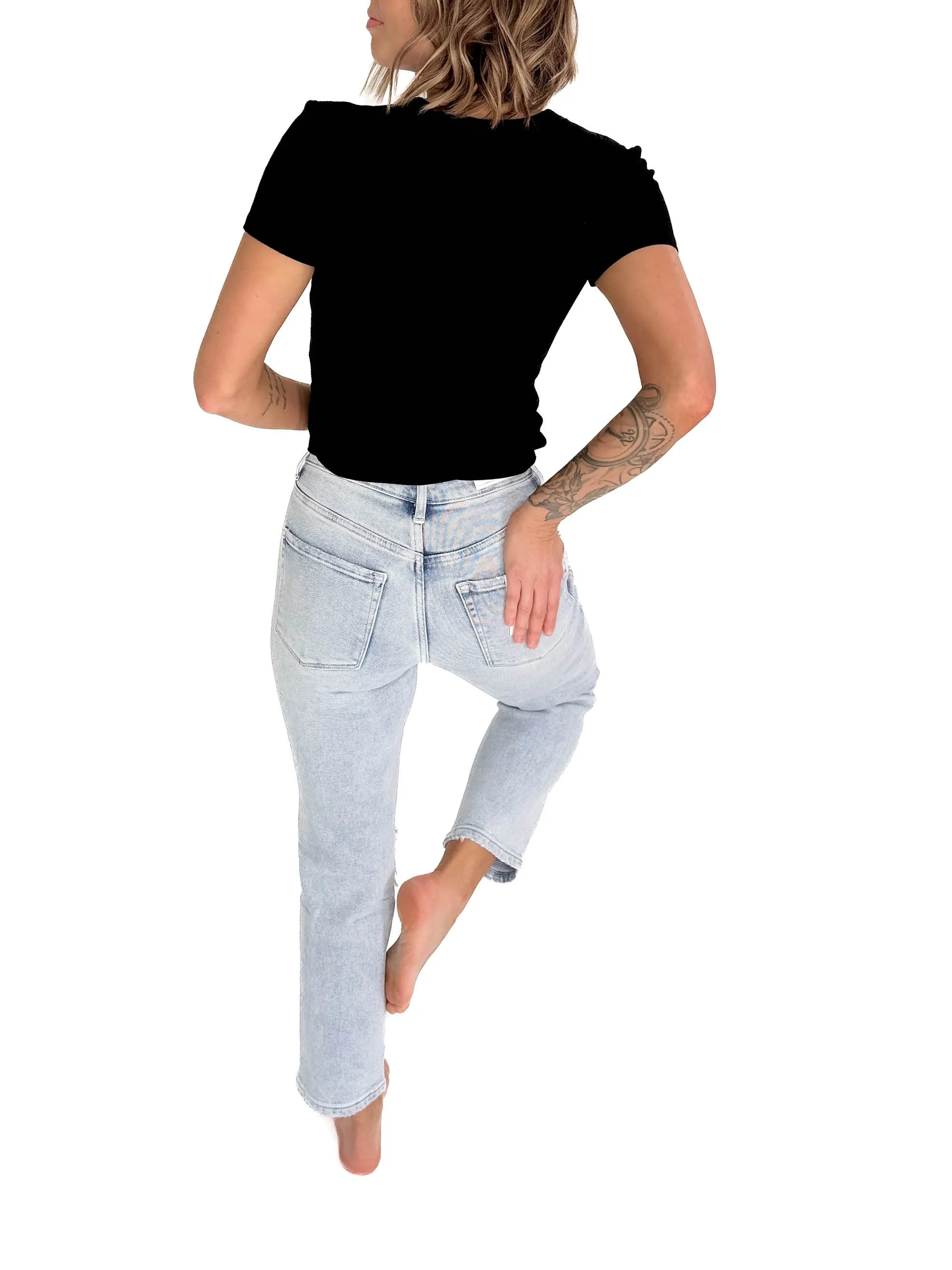 VERVET Flora Ripped Stretch Mom Jean- MEDIUM