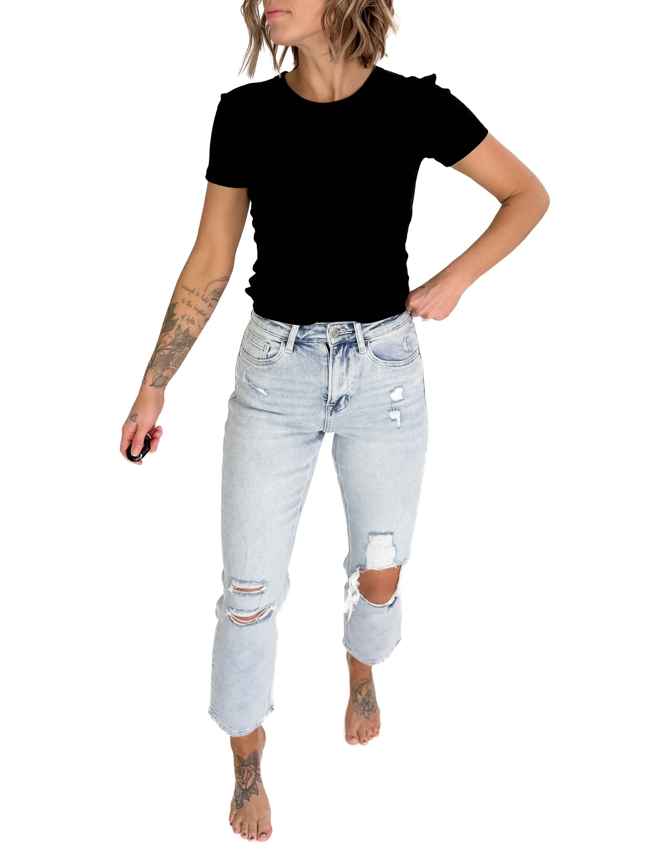 VERVET Flora Ripped Stretch Mom Jean- MEDIUM