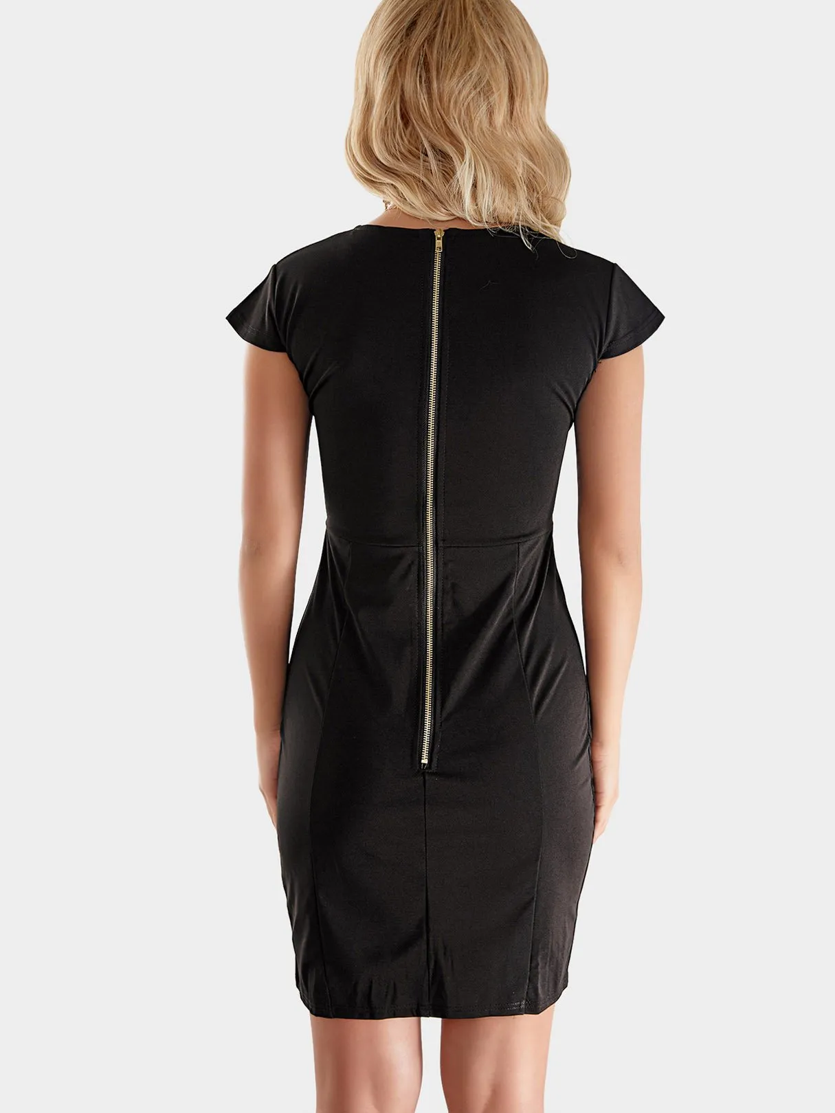 Wholesale Black Deep V Neck Plain Zip Back Cut Out Mini Dress