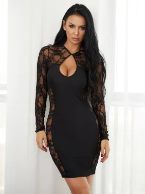 Wholesale Black Long Sleeve Lace Bodycon Sexy Dress