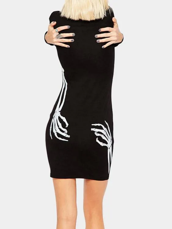 Wholesale Black Round Neck Long Sleeve Bodycon Hem Mini Dress