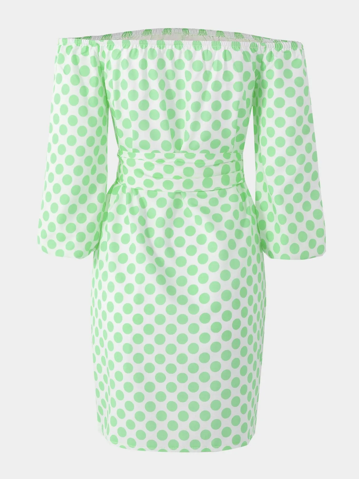 Wholesale Green Off The Shoulder Polka Dot Self-Tie Slit Hem Mini Dress