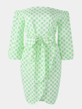 Wholesale Green Off The Shoulder Polka Dot Self-Tie Slit Hem Mini Dress