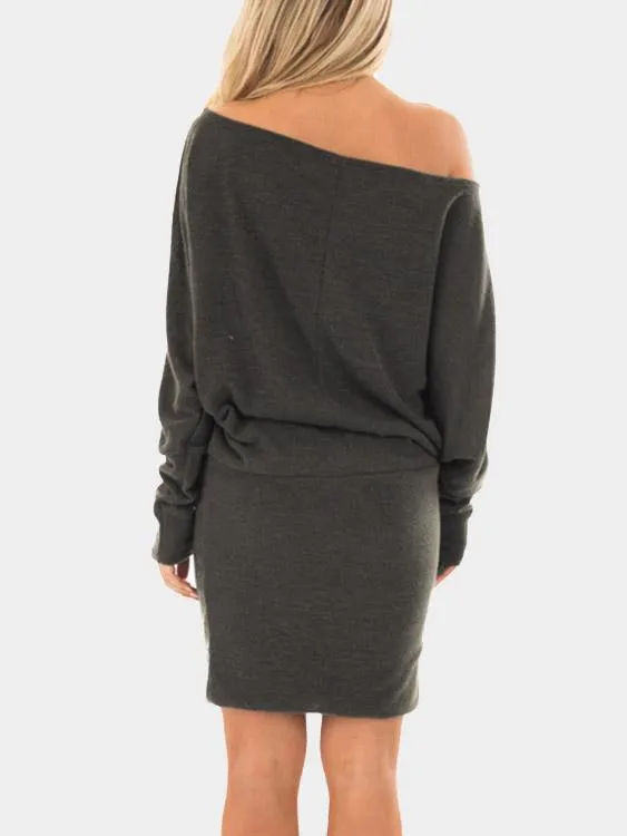 Wholesale Grey Off The Shoulder Long Sleeve Plain Bodycon Mini Dresses
