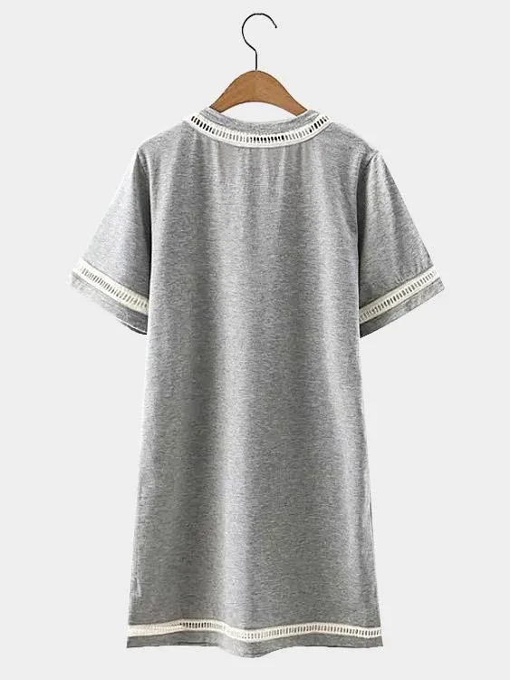 Wholesale Grey Round Neck Short Sleeve Lace Mini Dresses