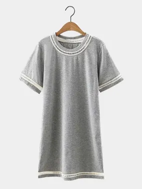 Wholesale Grey Round Neck Short Sleeve Lace Mini Dresses