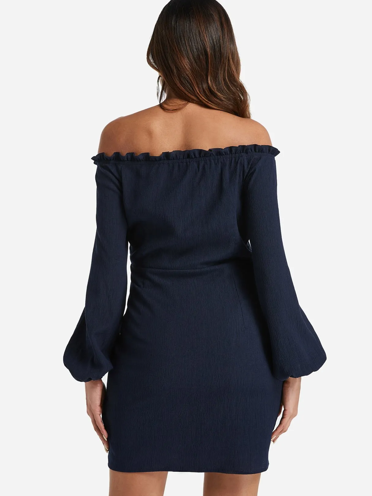 Wholesale Navy Off The Shoulder Long Sleeve Lace-Up Cut Out Mini Dress