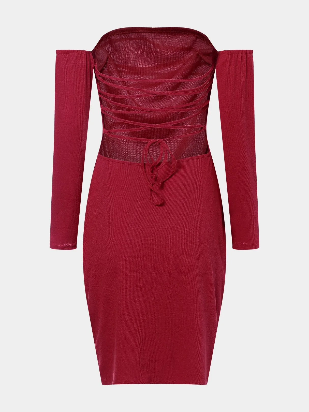 Wholesale Off The Shoulder Long Sleeve Plain Backless Lace-Up Dresses