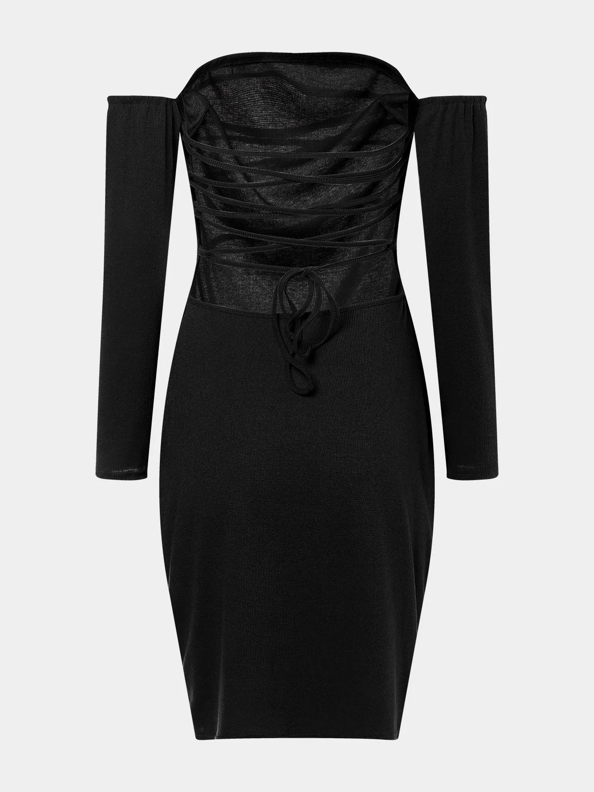 Wholesale Off The Shoulder Long Sleeve Plain Backless Lace-Up Dresses