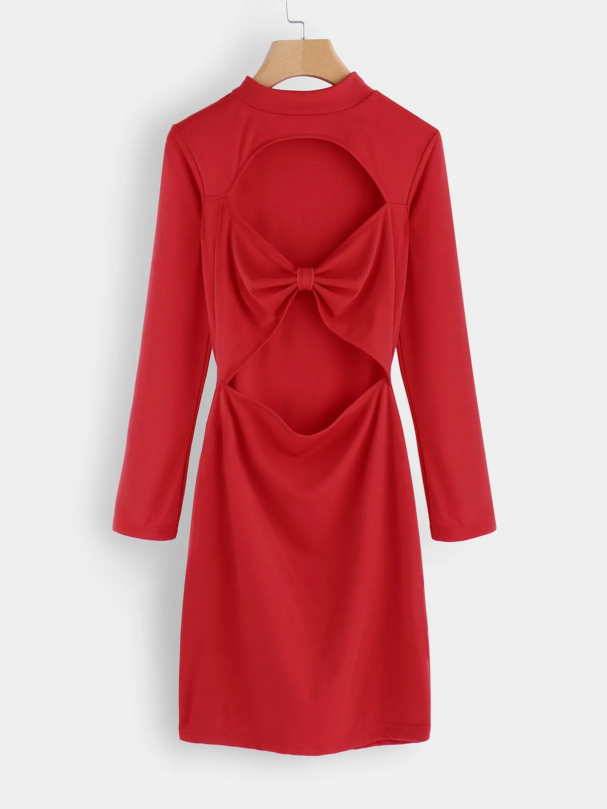 Wholesale Red Crew Neck Long Sleeve Plain Cut Out Mini Dress